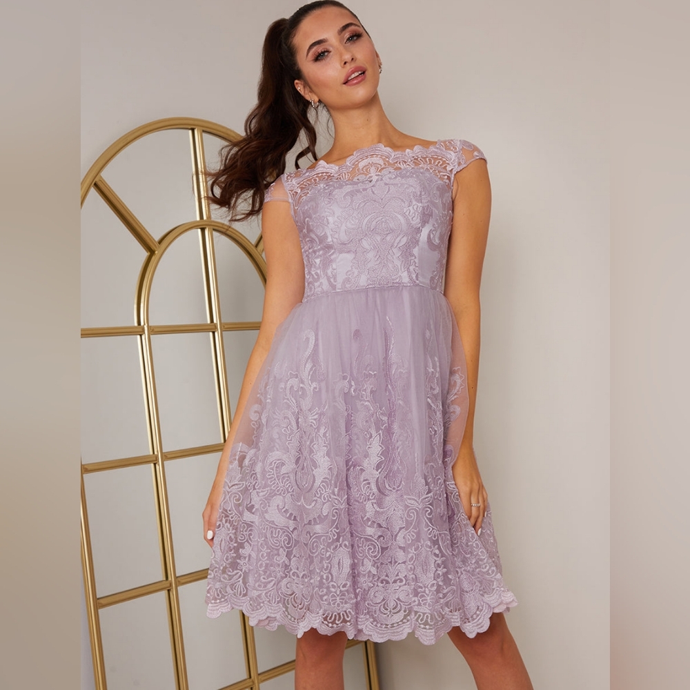Chi Chi London Purple A-line Midi Dress for Prom